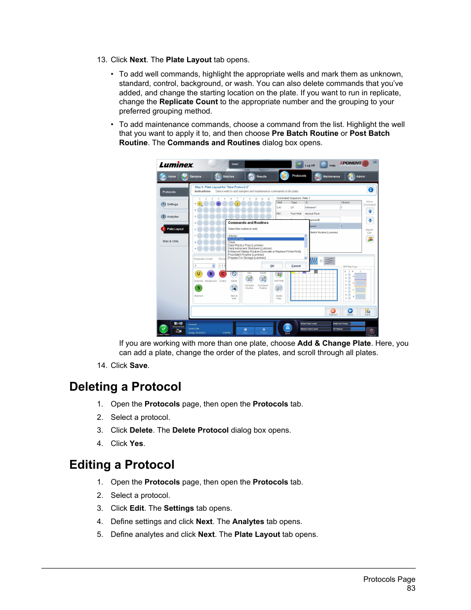 Deleting a protocol, Editing a protocol, Deleting a protocol editing a protocol | Luminex xPONENT for MAGPIX 4.2 User Manual | Page 96 / 164