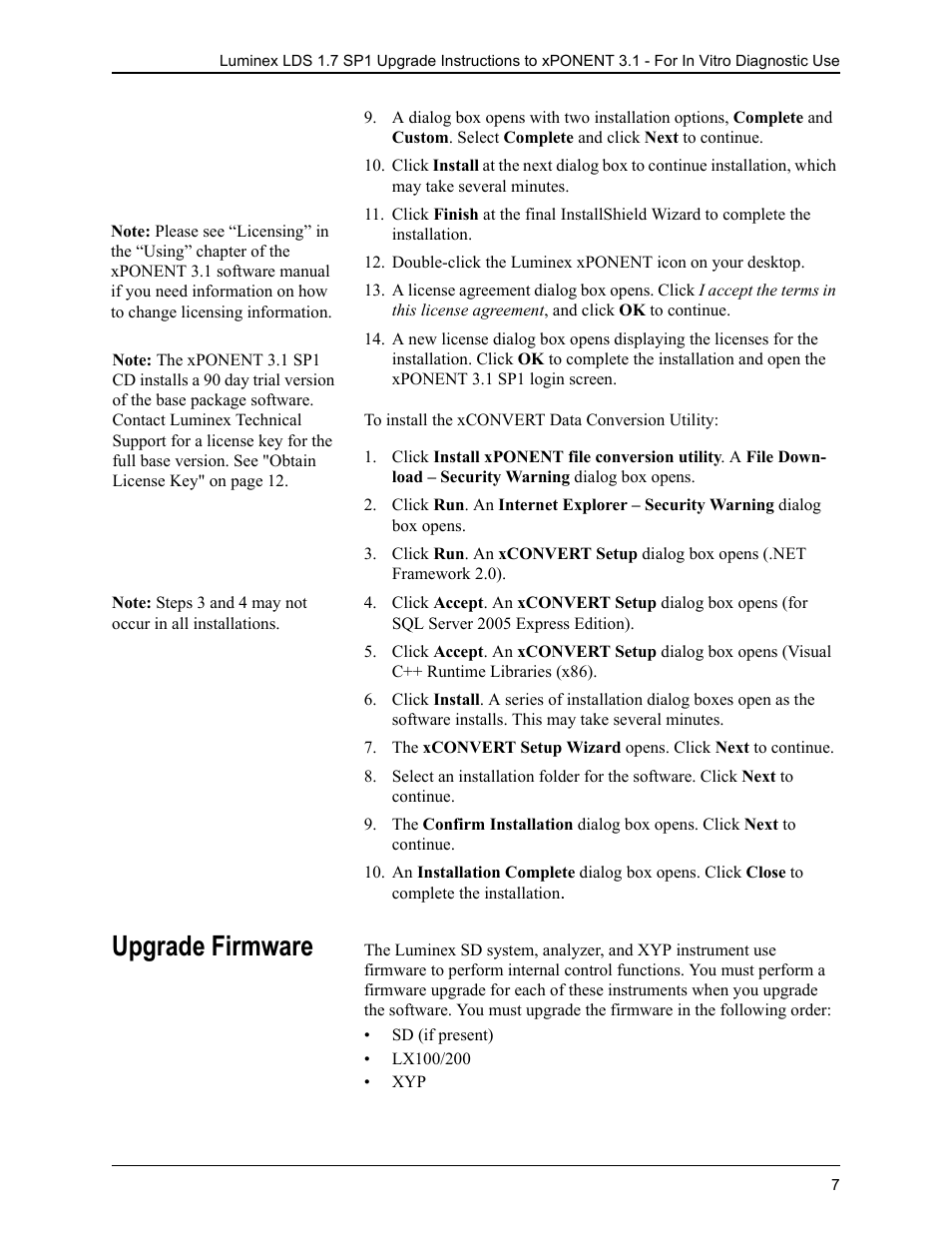 Upgrade firmware | Luminex LDS 1.7 SP1 to xPONENT 3.1 Rev 2 Upgrade Instructions User Manual | Page 11 / 16
