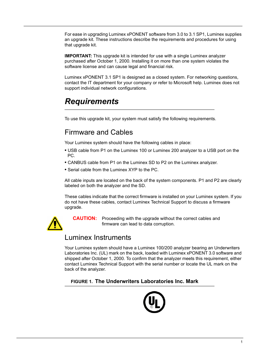 Requirements, Firmware and cables, Luminex instruments | Firmware and cables luminex instruments | Luminex xPONENT 3.0 to xPONENT 3.1 Rev 2 Upgrade Instructions User Manual | Page 5 / 12