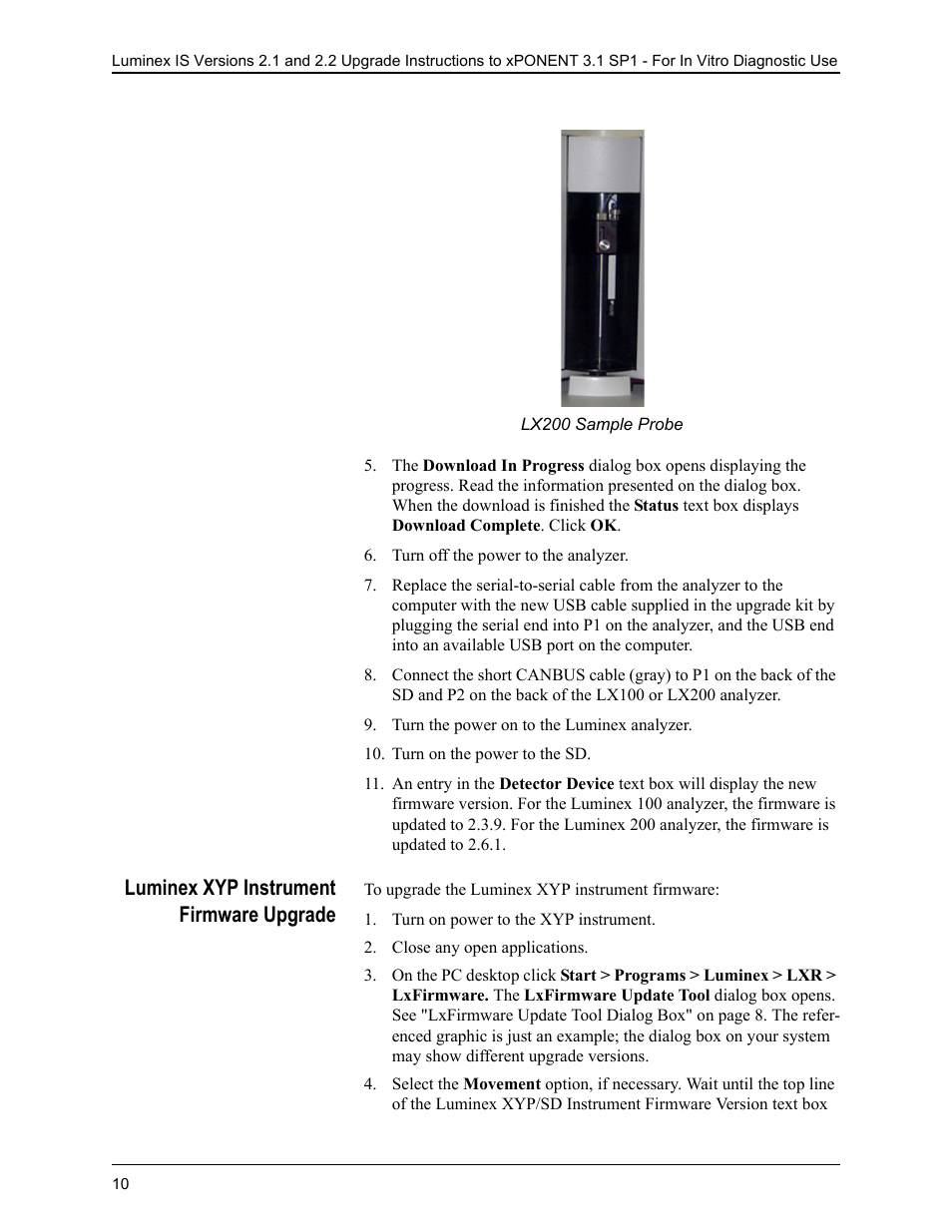Luminex xyp instrument firmware upgrade, Turn on power to the xyp instrument, Close any open applications | Luminex IS 2.1_2.2 to xPONENT 3.1 Rev 2 Upgrade Instructions User Manual | Page 14 / 16
