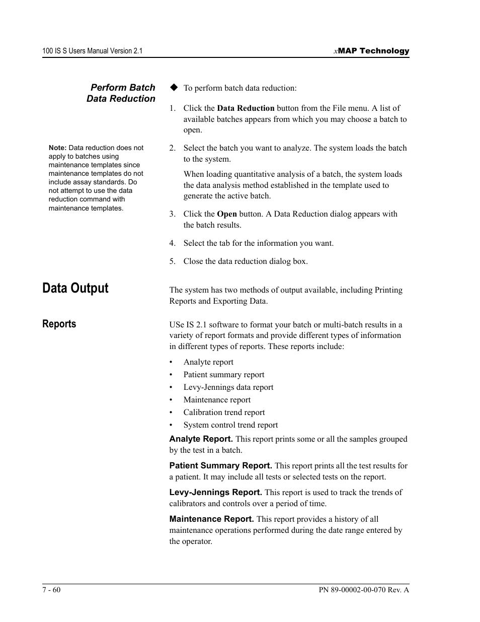 Data output, Reports | Luminex 100 IS User Manual, Version 2.1 User Manual | Page 124 / 188