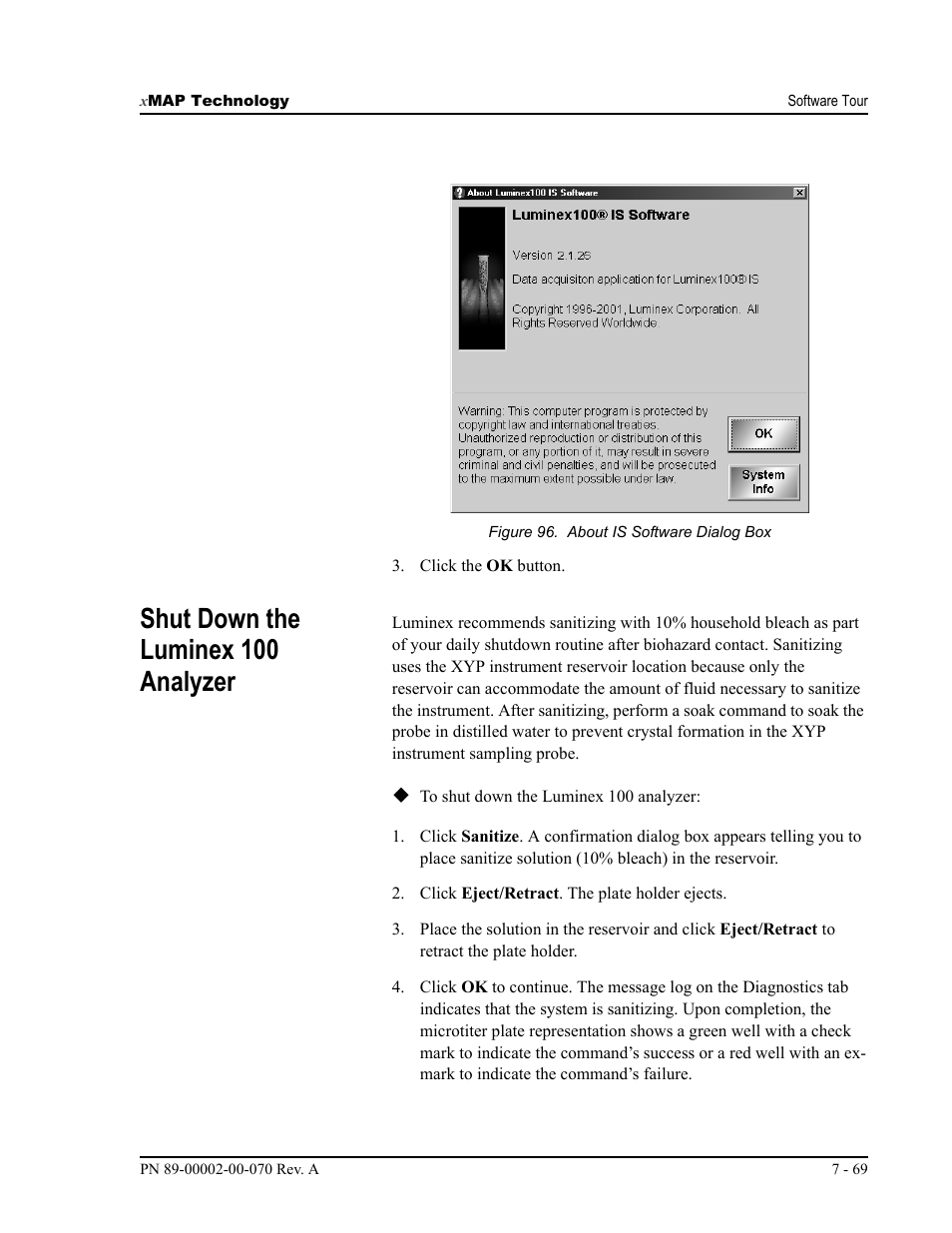 Shut down the luminex 100 analyzer | Luminex 100 IS User Manual, Version 2.1 User Manual | Page 133 / 188