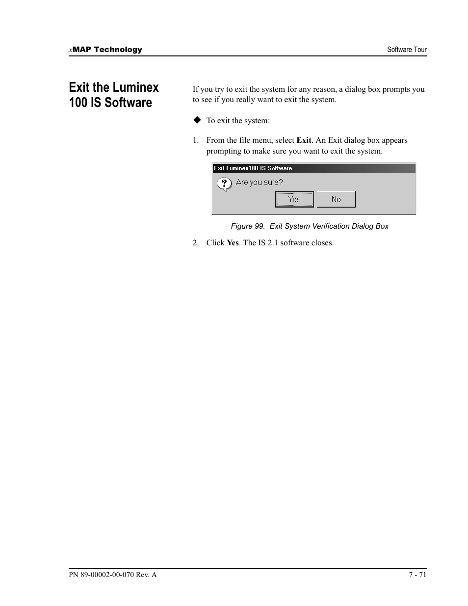 Exit the luminex 100 is software | Luminex 100 IS User Manual, Version 2.1 User Manual | Page 135 / 188