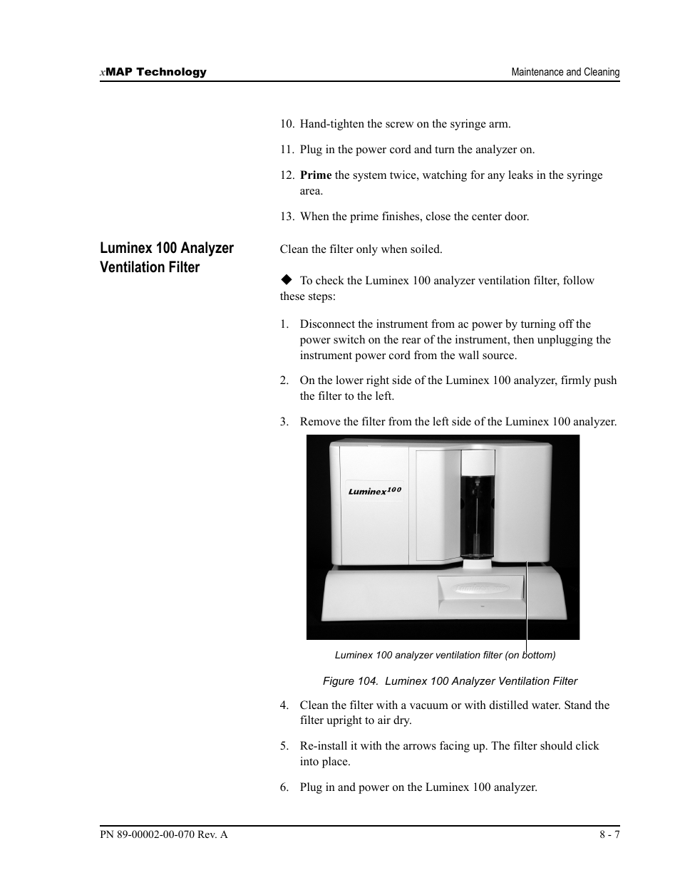 Luminex 100 analyzer ventilation filter | Luminex 100 IS User Manual, Version 2.1 User Manual | Page 143 / 188