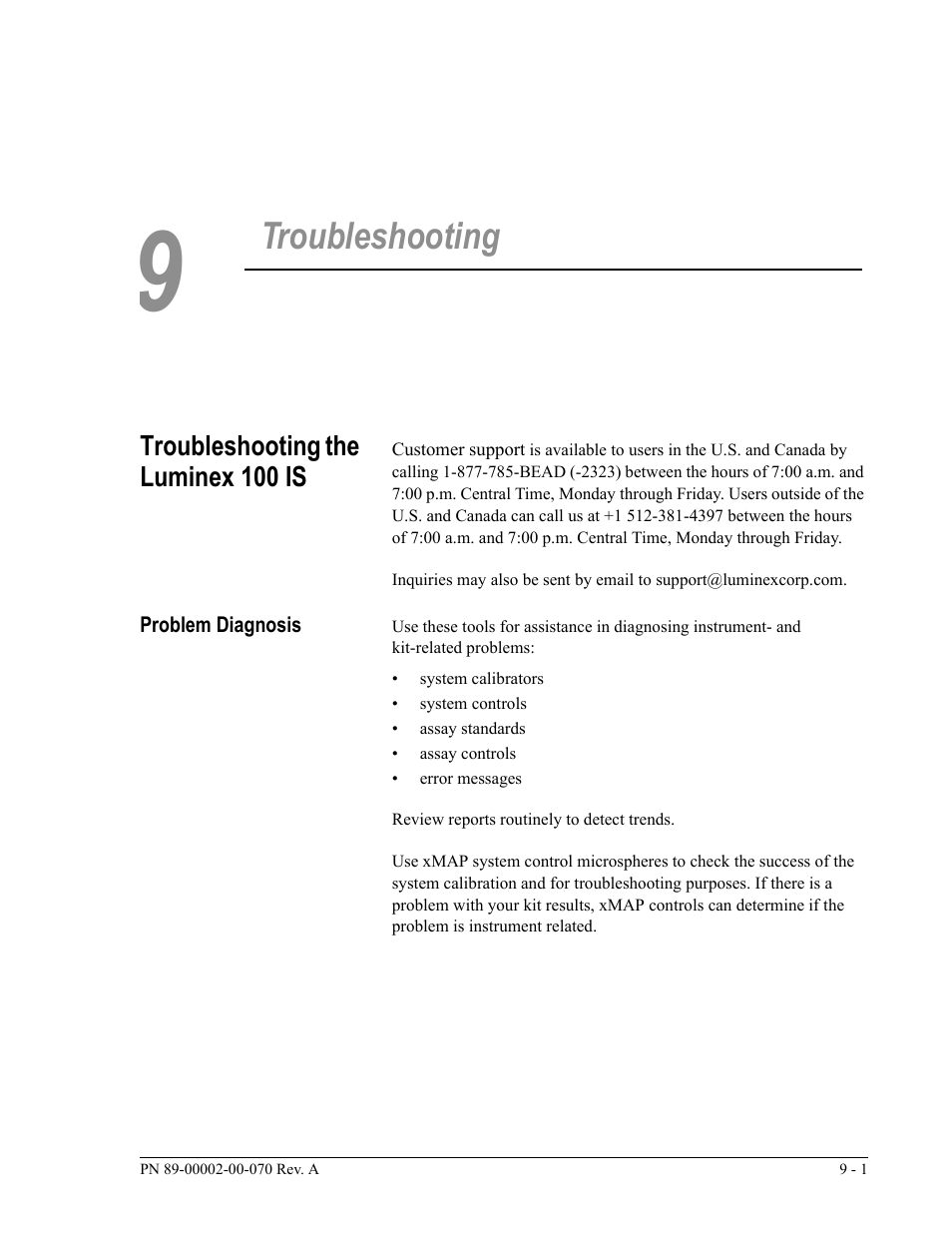 Troubleshooting, Troubleshooting the luminex 100 is | Luminex 100 IS User Manual, Version 2.1 User Manual | Page 151 / 188