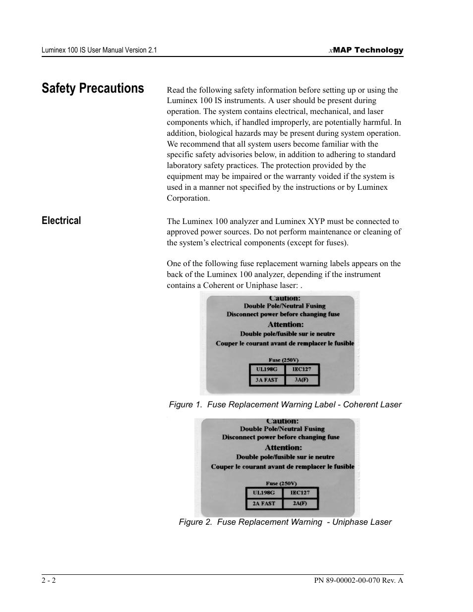 Safety precautions, Electrical | Luminex 100 IS User Manual, Version 2.1 User Manual | Page 16 / 188