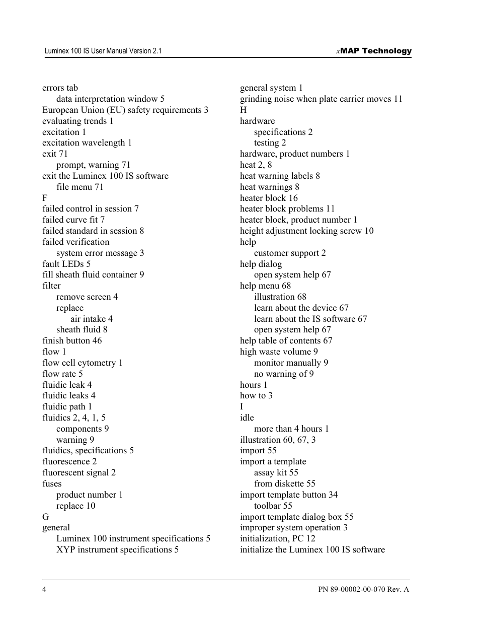 Luminex 100 IS User Manual, Version 2.1 User Manual | Page 182 / 188