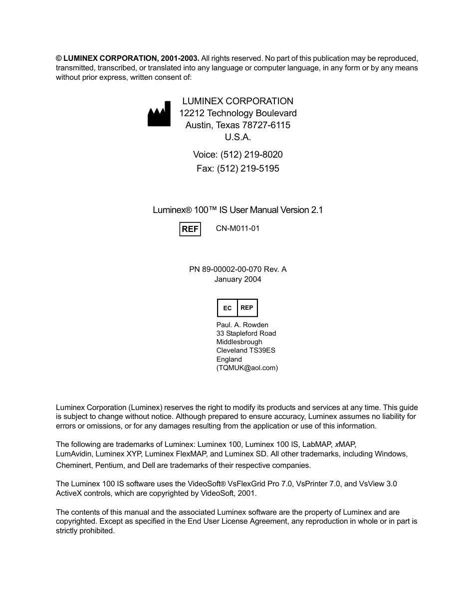 Luminex 100 IS User Manual, Version 2.1 User Manual | Page 2 / 188