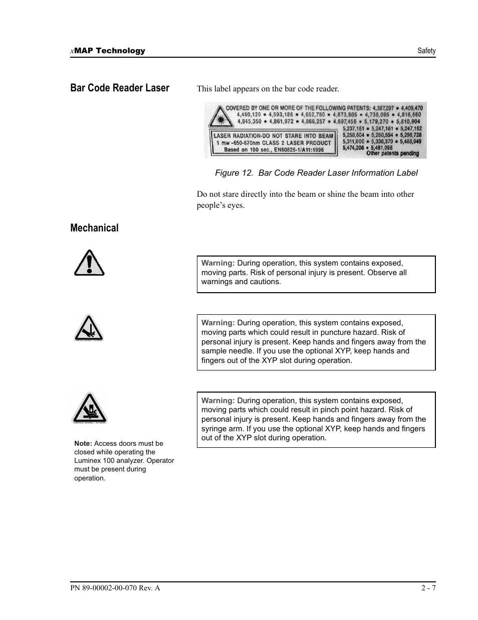 Bar code reader laser, Mechanical | Luminex 100 IS User Manual, Version 2.1 User Manual | Page 21 / 188