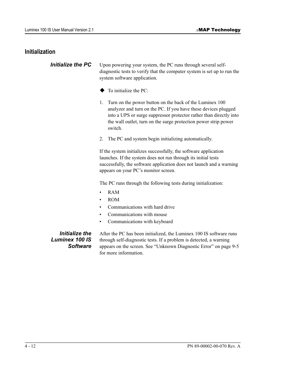 Initialization | Luminex 100 IS User Manual, Version 2.1 User Manual | Page 40 / 188
