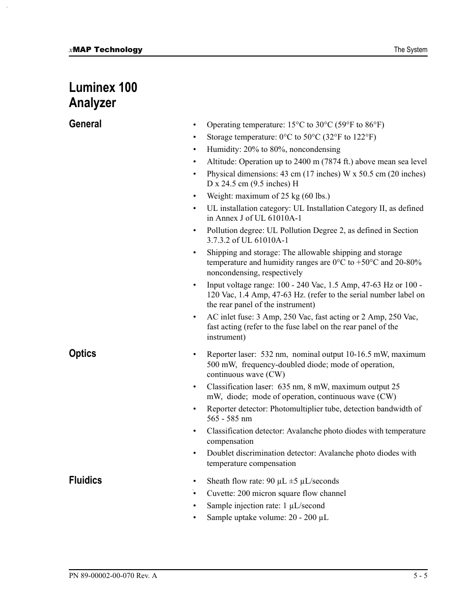 Luminex 100 analyzer, General, Optics | Fluidics | Luminex 100 IS User Manual, Version 2.1 User Manual | Page 47 / 188