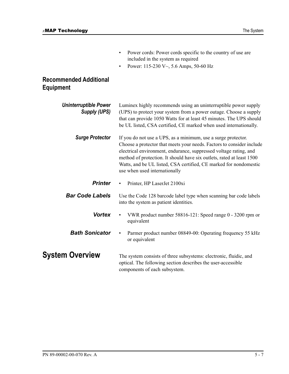 System overview, Recommended additional equipment | Luminex 100 IS User Manual, Version 2.1 User Manual | Page 49 / 188
