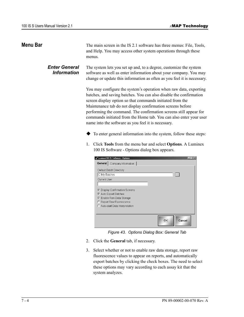 Menu bar | Luminex 100 IS User Manual, Version 2.1 User Manual | Page 68 / 188