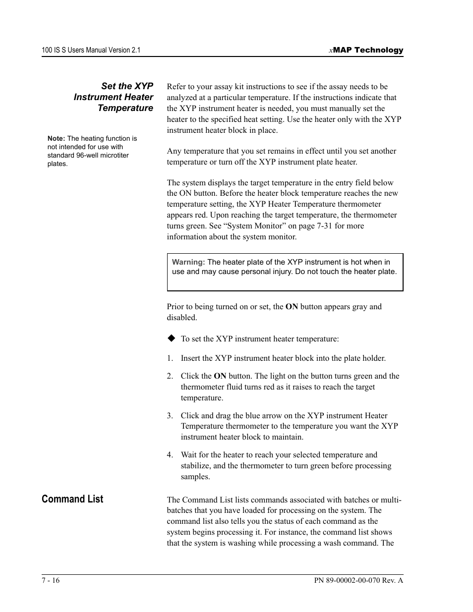 Command list | Luminex 100 IS User Manual, Version 2.1 User Manual | Page 80 / 188