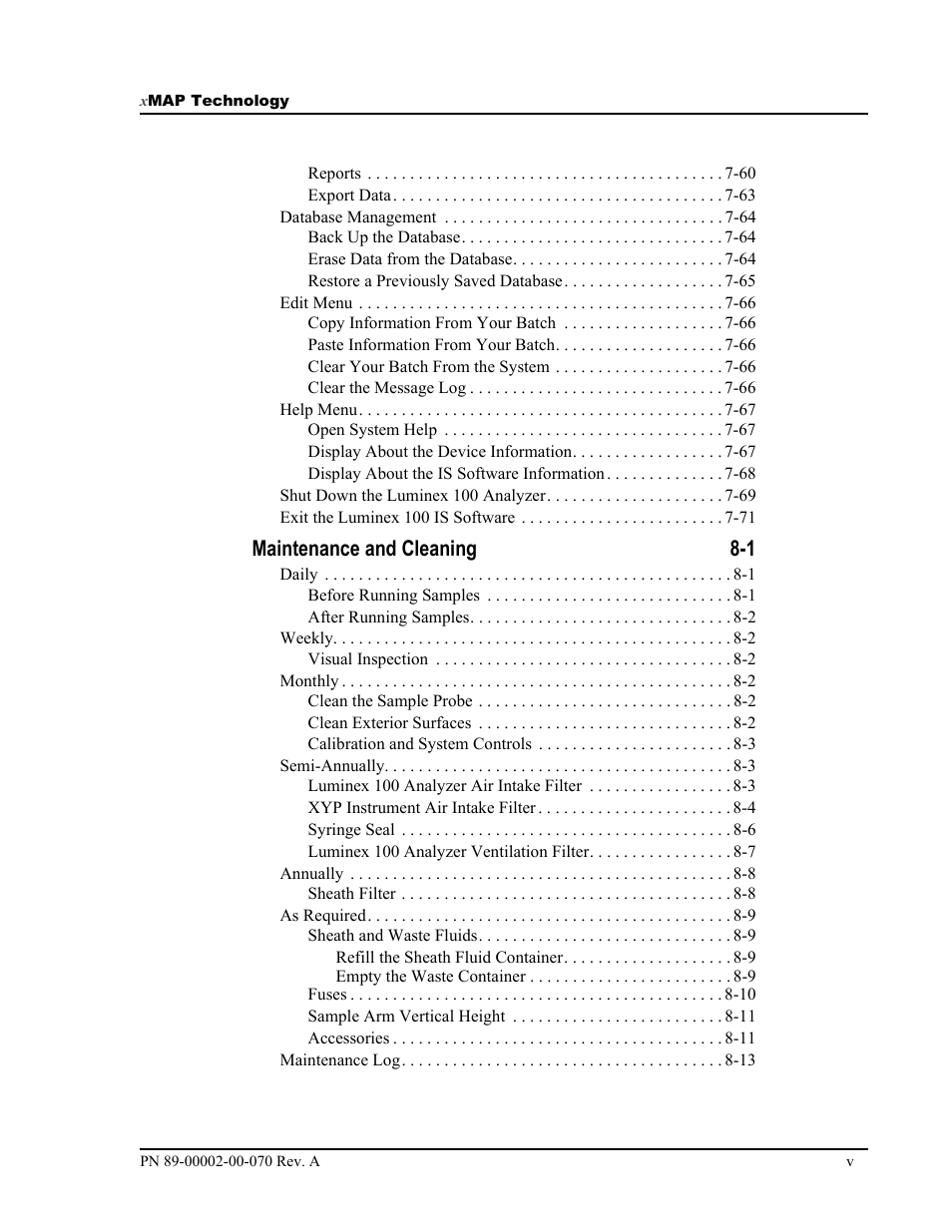 Maintenance and cleaning 8-1 | Luminex 100 IS User Manual, Version 2.1 User Manual | Page 9 / 188