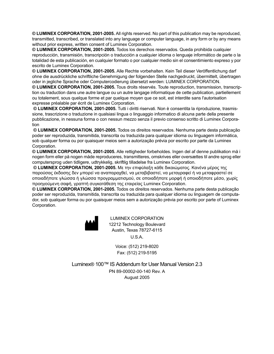 Luminex 100 IS User Manual Addendum Version 2.3 User Manual | Page 2 / 58