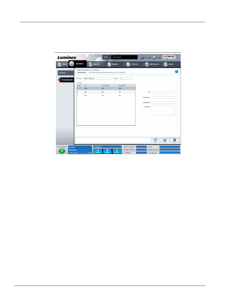 Create sample tab | Luminex xPONENT 3.1 User Manual | Page 27 / 140