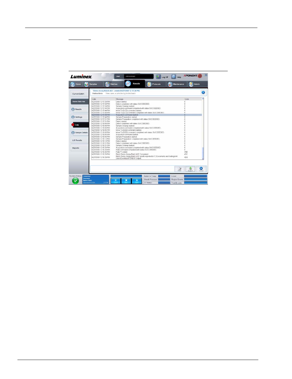 Log tab | Luminex xPONENT 3.1 User Manual | Page 55 / 140
