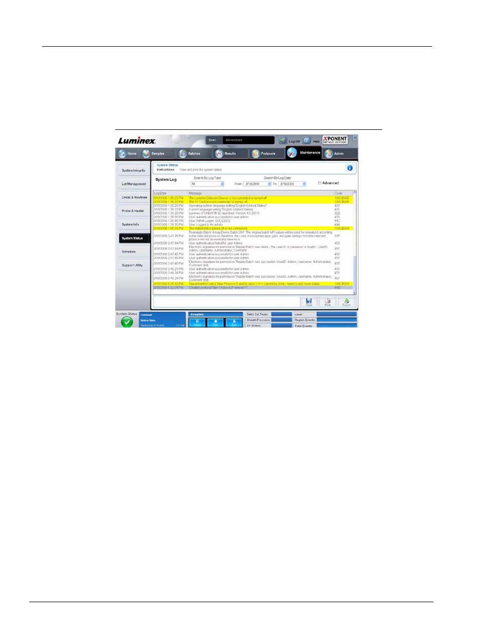 System status tab | Luminex xPONENT 3.1 User Manual | Page 81 / 140