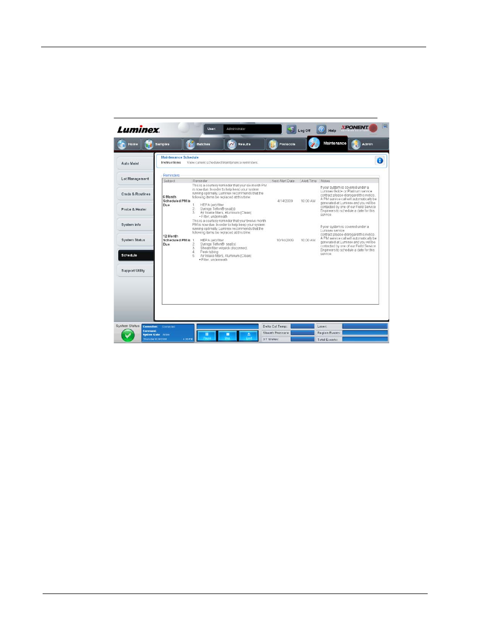Schedule tab, Support utility tab | Luminex xPONENT 3.1 User Manual | Page 82 / 140