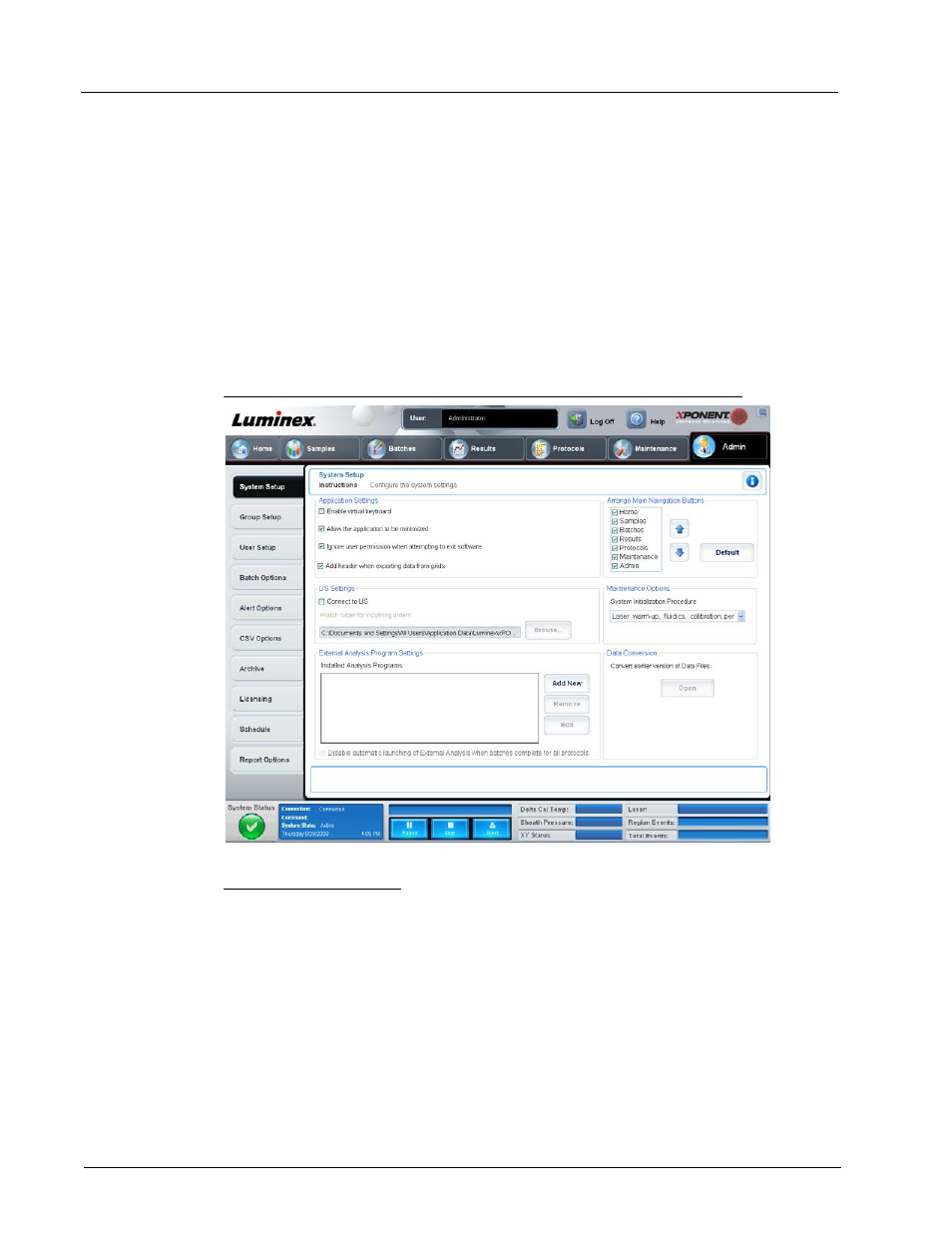 System setup tab, Application settings | Luminex xPONENT 3.1 User Manual | Page 84 / 140