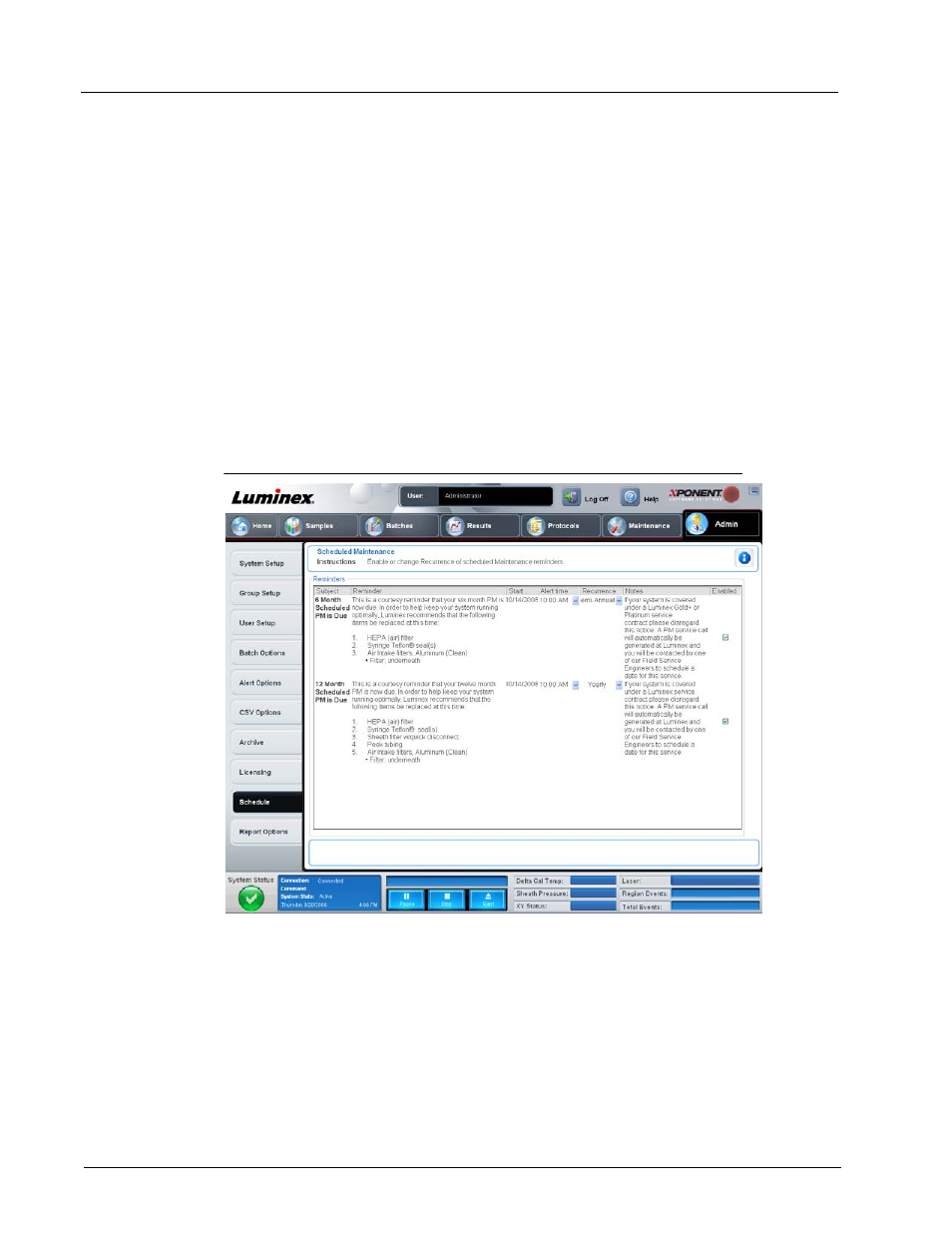 Schedule tab | Luminex xPONENT 3.1 User Manual | Page 98 / 140