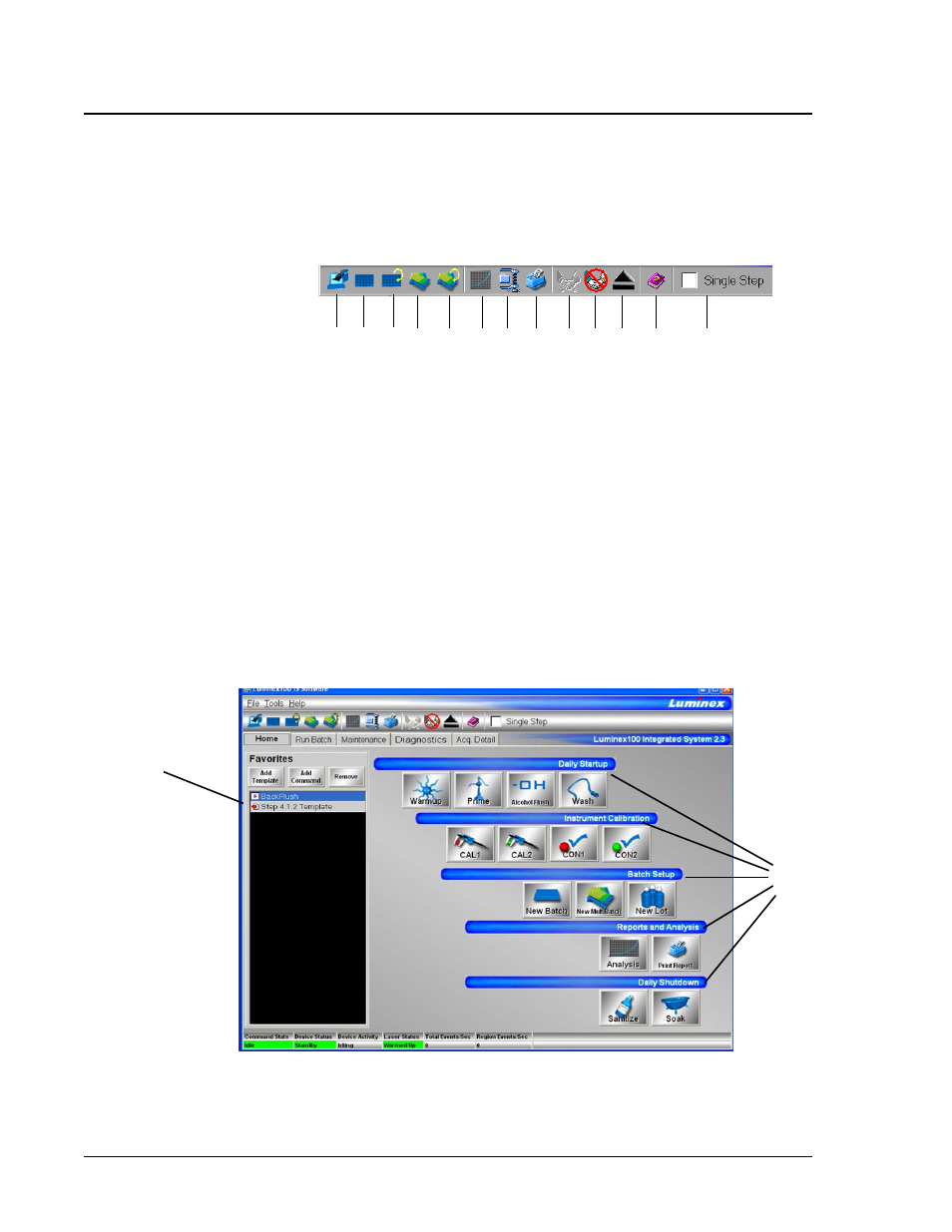 Toolbar, Tabs | Luminex IS Version 2.3 User Manual | Page 14 / 120