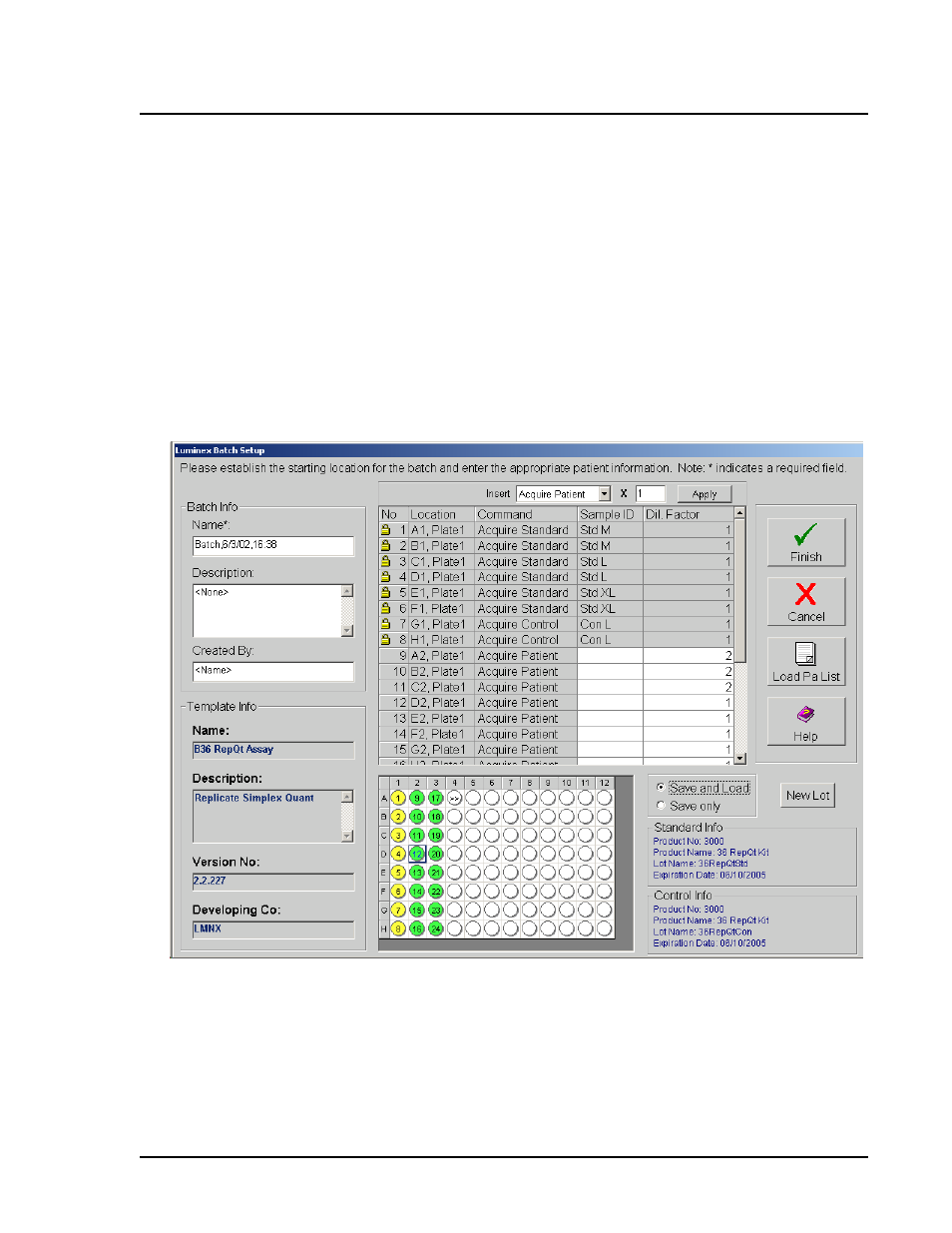 Secondary windows, Batch setup window | Luminex IS Version 2.3 User Manual | Page 29 / 120