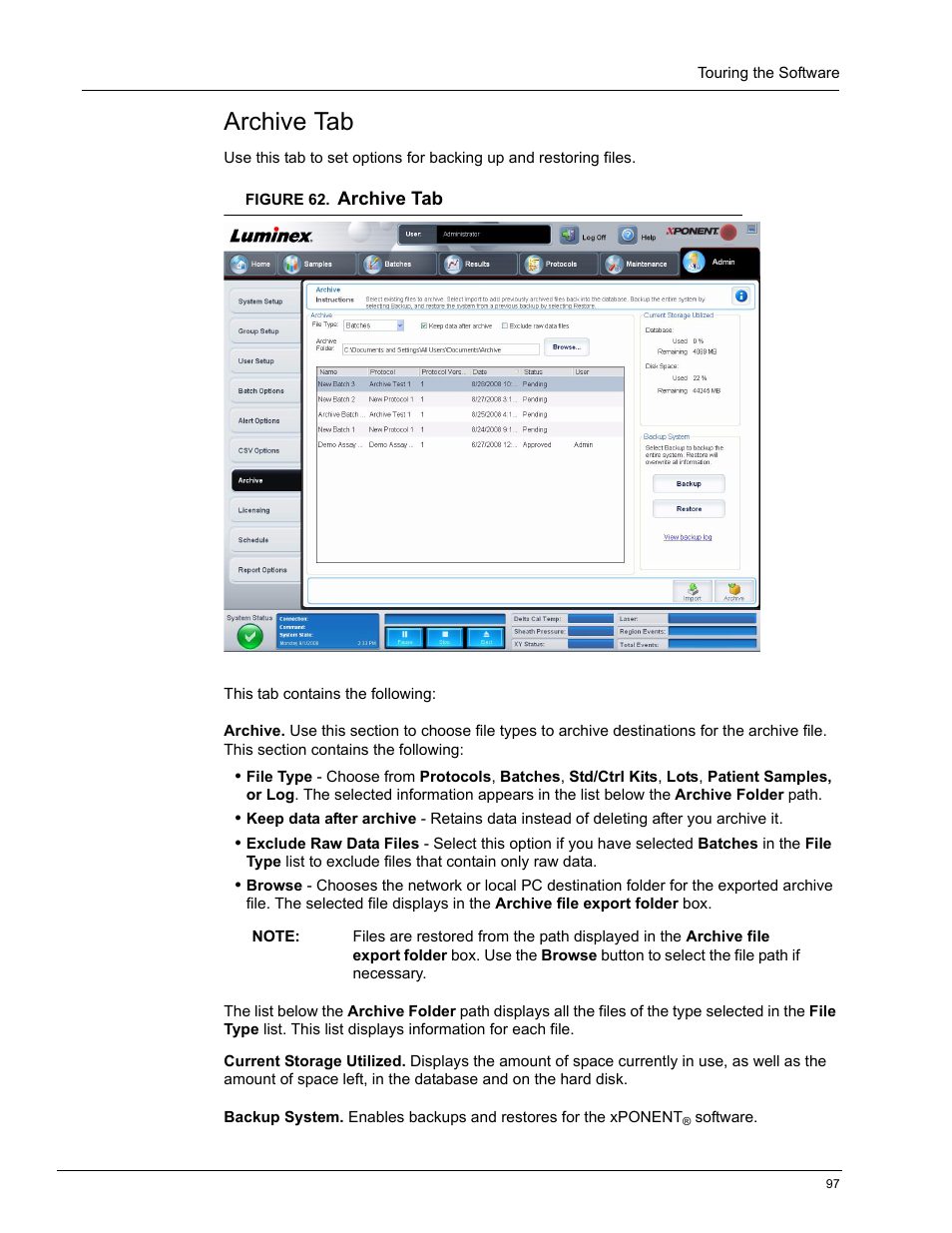 Archive tab | Luminex xPONENT 4.0 SP1 User Manual | Page 109 / 152