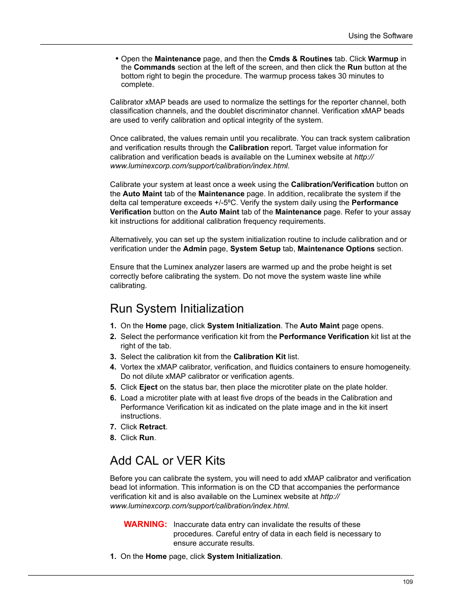 Run system initialization, Add cal or ver kits | Luminex xPONENT 4.0 SP1 User Manual | Page 121 / 152