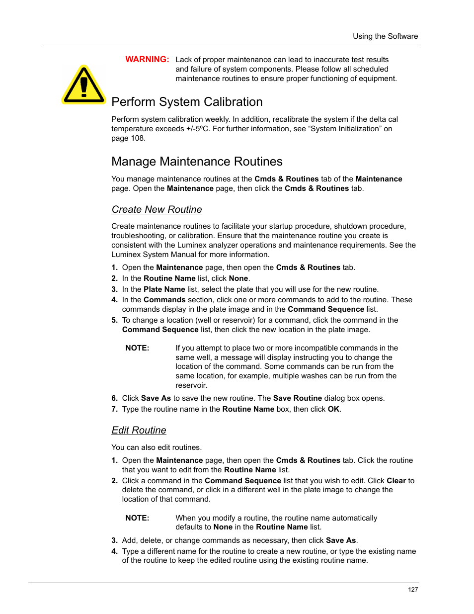 Perform system calibration, Manage maintenance routines, Create new routine | Edit routine | Luminex xPONENT 4.0 SP1 User Manual | Page 139 / 152