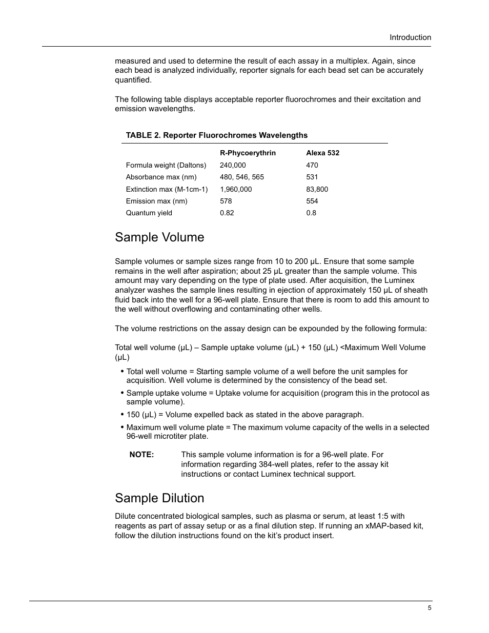 Sample volume, Sample dilution | Luminex xPONENT 4.0 SP1 User Manual | Page 17 / 152