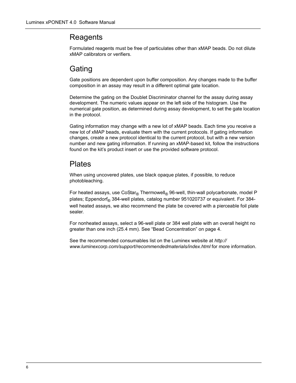 Reagents, Gating, Plates | Luminex xPONENT 4.0 SP1 User Manual | Page 18 / 152