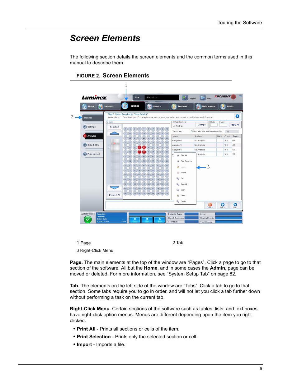 Screen elements | Luminex xPONENT 4.0 SP1 User Manual | Page 21 / 152