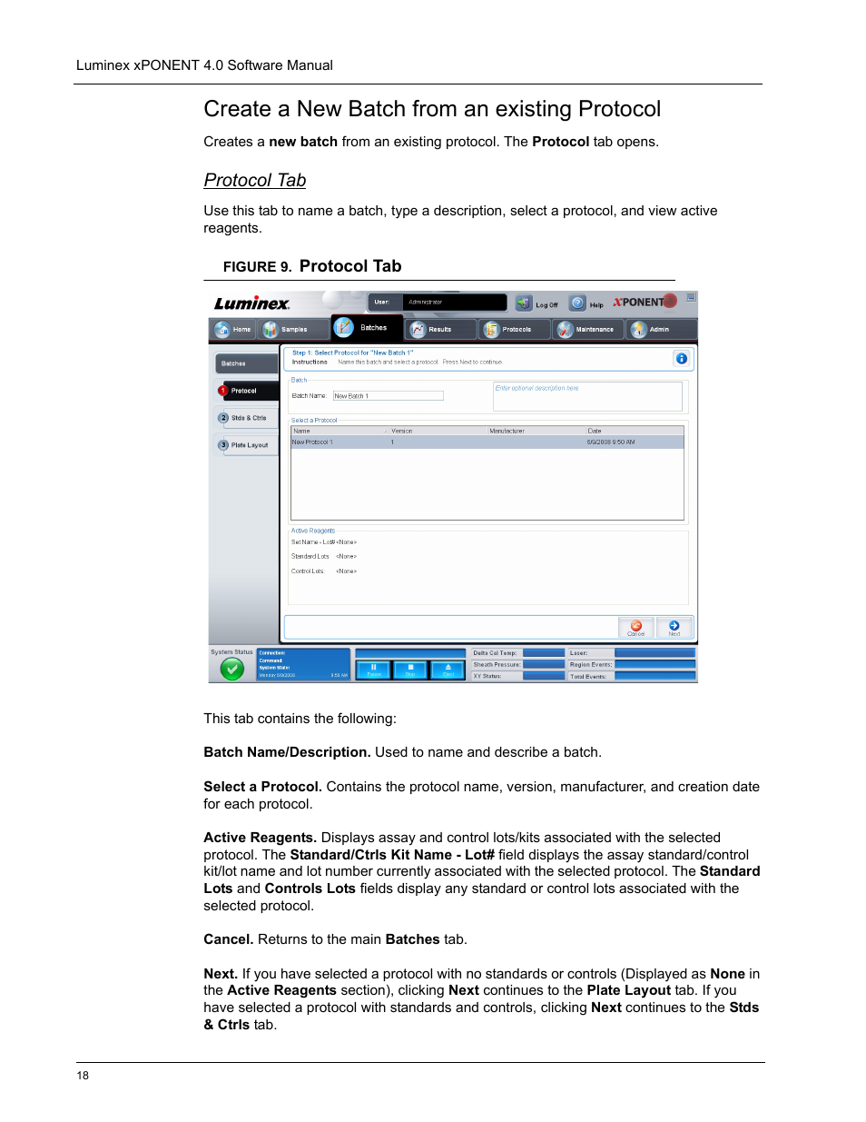 Create a new batch from an existing protocol, Protocol tab | Luminex xPONENT 4.0 SP1 User Manual | Page 30 / 152