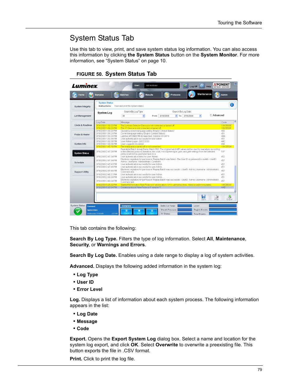 System status tab | Luminex xPONENT 4.0 SP1 User Manual | Page 91 / 152