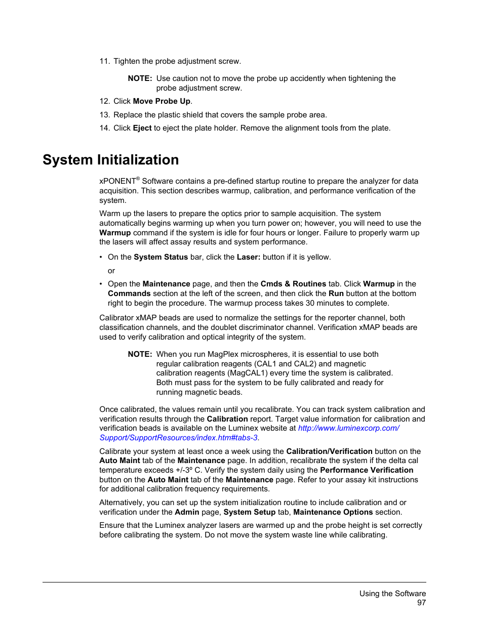 System initialization | Luminex xPONENT 3.1 Rev 2 User Manual | Page 110 / 145
