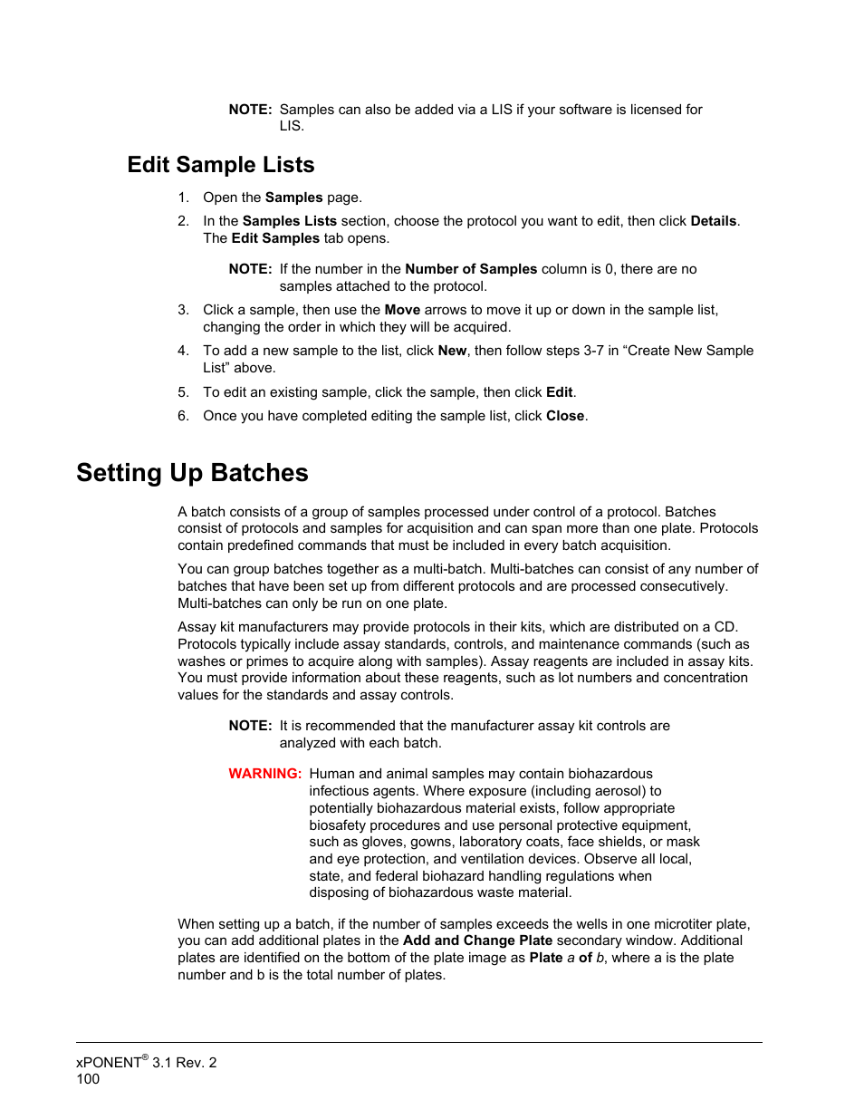Edit sample lists, Setting up batches | Luminex xPONENT 3.1 Rev 2 User Manual | Page 113 / 145