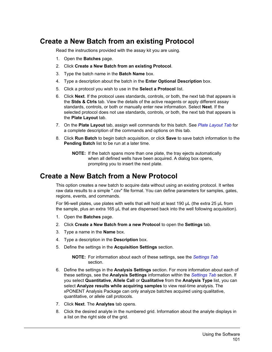 Create a new batch from an existing protocol, Create a new batch from a new protocol, Create a new | Batch from an existing protocol | Luminex xPONENT 3.1 Rev 2 User Manual | Page 114 / 145