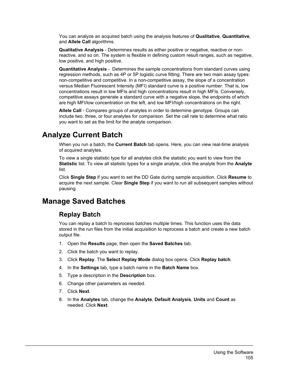 Analyze current batch, Manage saved batches, Replay batch | Analyze current batch manage saved batches | Luminex xPONENT 3.1 Rev 2 User Manual | Page 118 / 145