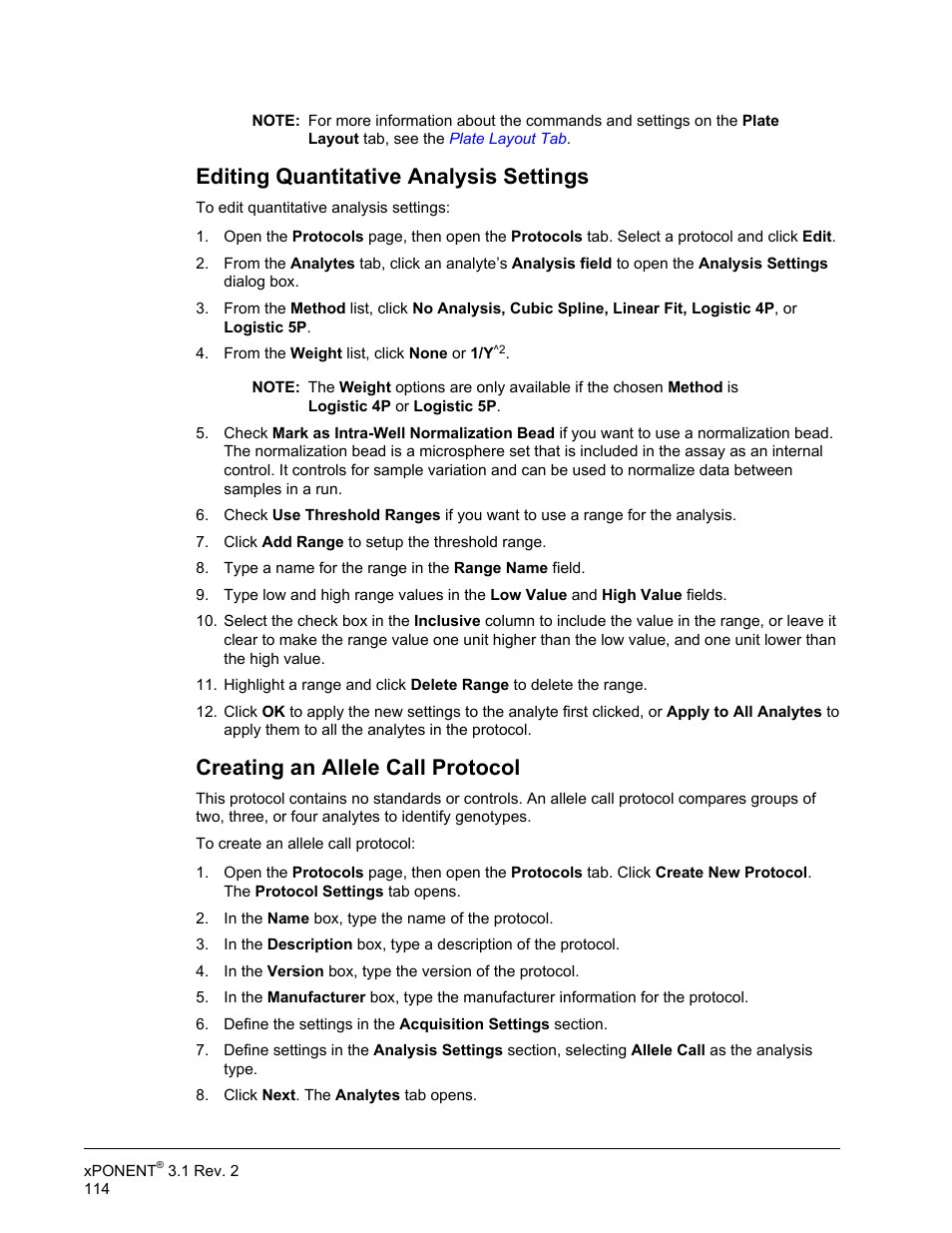 Editing quantitative analysis settings, Creating an allele call protocol | Luminex xPONENT 3.1 Rev 2 User Manual | Page 127 / 145