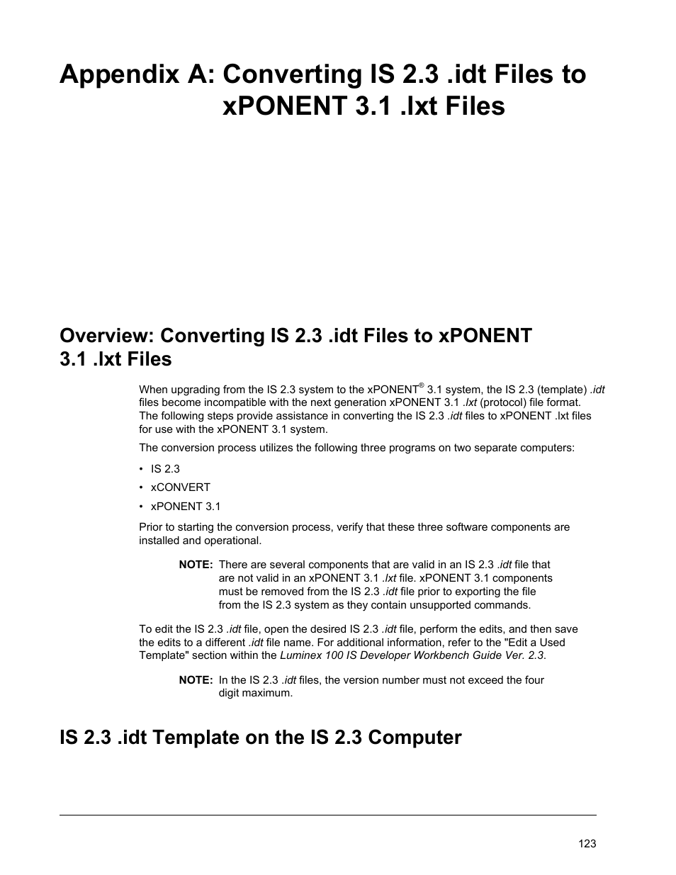 Is 2.3 .idt template on the is 2.3 computer | Luminex xPONENT 3.1 Rev 2 User Manual | Page 136 / 145