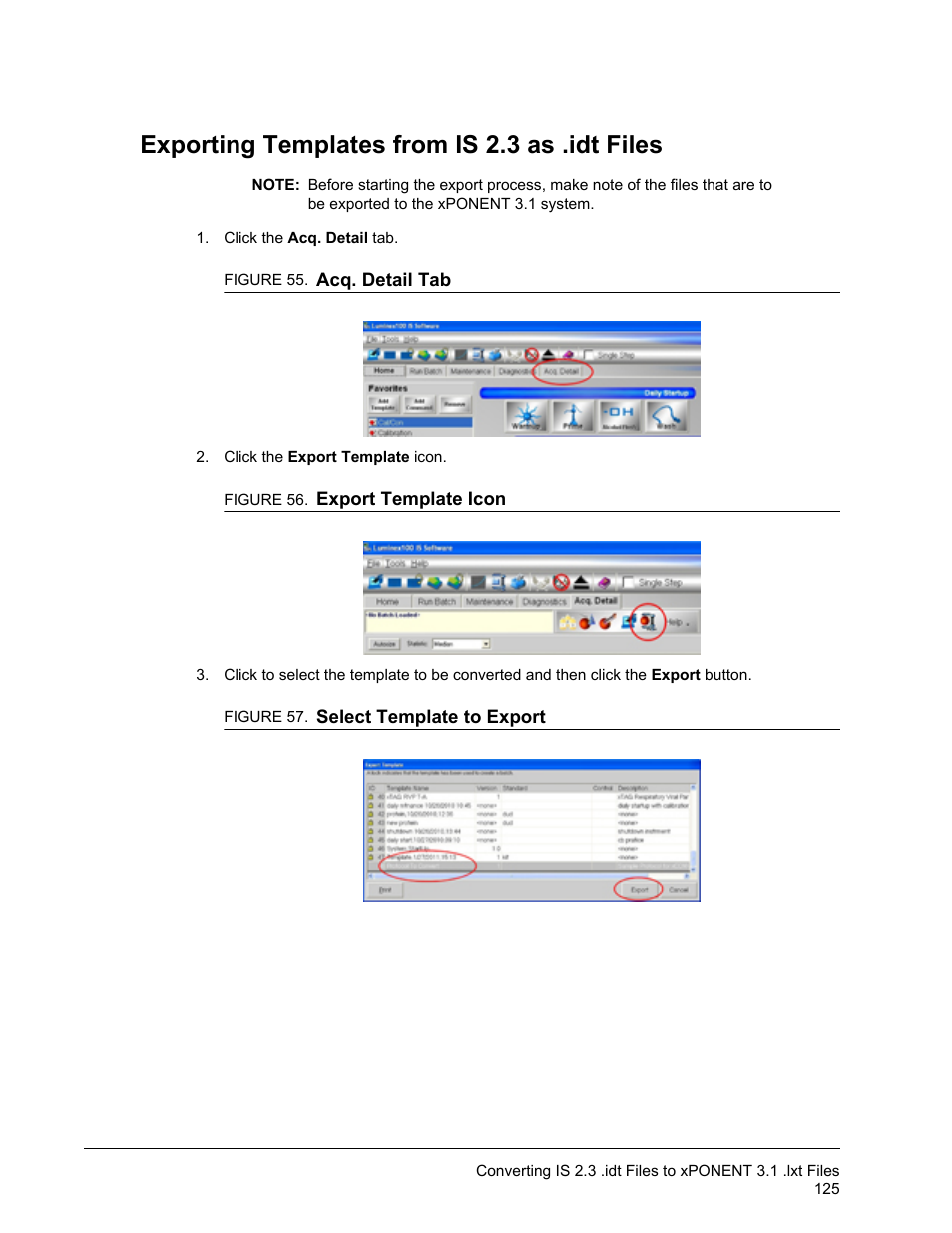 Exporting templates from is 2.3 as .idt files | Luminex xPONENT 3.1 Rev 2 User Manual | Page 138 / 145