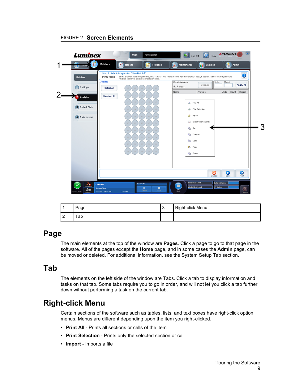 Page, Right-click menu | Luminex xPONENT 3.1 Rev 2 User Manual | Page 22 / 145