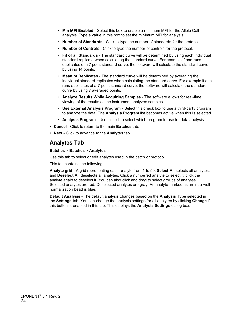 Analytes tab | Luminex xPONENT 3.1 Rev 2 User Manual | Page 37 / 145