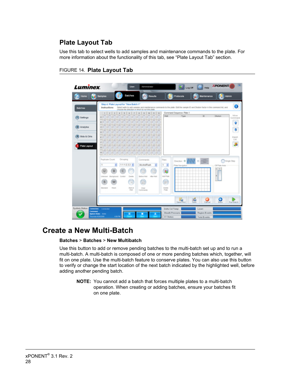 Plate layout tab, Create a new multi-batch | Luminex xPONENT 3.1 Rev 2 User Manual | Page 41 / 145