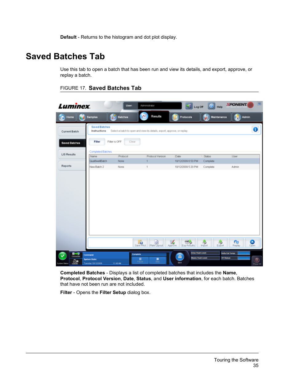 Saved batches tab | Luminex xPONENT 3.1 Rev 2 User Manual | Page 48 / 145