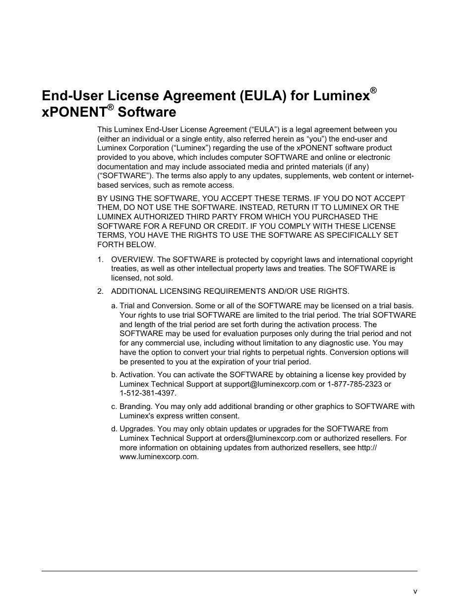 End-user license agreement (eula) for luminex, Xponent, Software | Luminex xPONENT 3.1 Rev 2 User Manual | Page 6 / 145