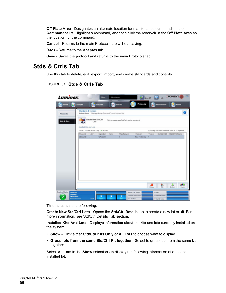 Stds & ctrls tab | Luminex xPONENT 3.1 Rev 2 User Manual | Page 69 / 145