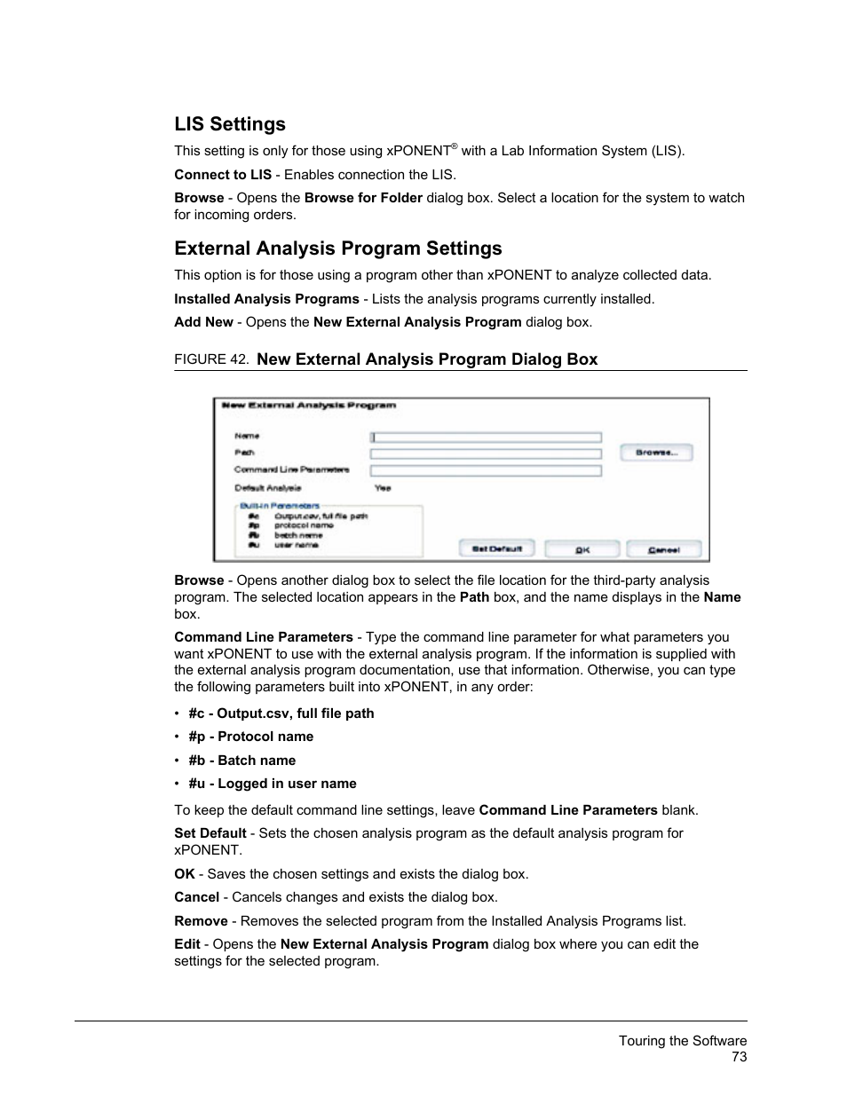 Lis settings, External analysis program settings | Luminex xPONENT 3.1 Rev 2 User Manual | Page 86 / 145